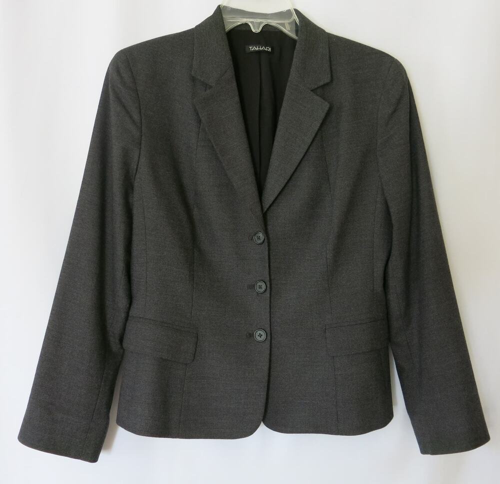 TAHARI 3 Button Blazer Size 10 Women Notched Lapel Classic Black Professional